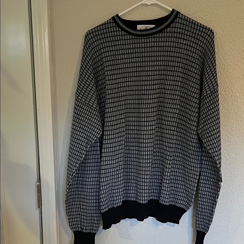 Classic golf Black and blue Checkered Long Sleeve Sweater, made in Italy size XL